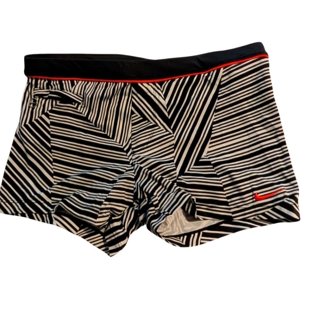 Nike Womens Black White Red Print Nylon Shorts Size Medium - Picture 1 of 5